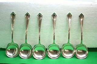 Set Of 6 Gorham Sterling Silver Plymouth Round Bowl Soup Spoons Monogrammed " Fw "