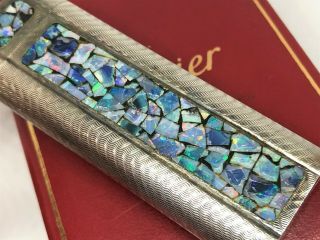 Rare Auth CARTIER 3 - Sides Opal Inlay Mosaic Limited Wave - Pattern Lighter Silver 10