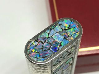 Rare Auth CARTIER 3 - Sides Opal Inlay Mosaic Limited Wave - Pattern Lighter Silver 11