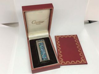 Rare Auth CARTIER 3 - Sides Opal Inlay Mosaic Limited Wave - Pattern Lighter Silver 12