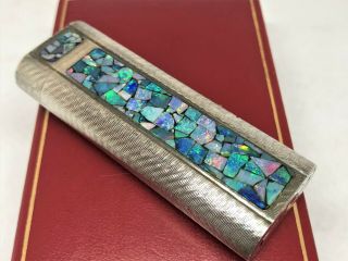 Rare Auth CARTIER 3 - Sides Opal Inlay Mosaic Limited Wave - Pattern Lighter Silver 4