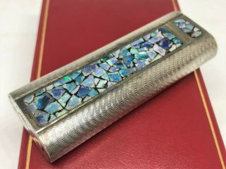 Rare Auth CARTIER 3 - Sides Opal Inlay Mosaic Limited Wave - Pattern Lighter Silver 5