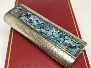 Rare Auth CARTIER 3 - Sides Opal Inlay Mosaic Limited Wave - Pattern Lighter Silver 6