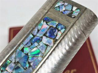 Rare Auth CARTIER 3 - Sides Opal Inlay Mosaic Limited Wave - Pattern Lighter Silver 7