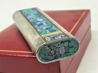 Rare Auth CARTIER 3 - Sides Opal Inlay Mosaic Limited Wave - Pattern Lighter Silver 8