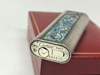 Rare Auth CARTIER 3 - Sides Opal Inlay Mosaic Limited Wave - Pattern Lighter Silver 9