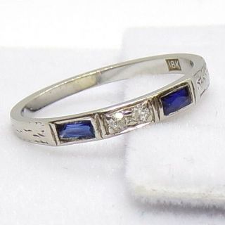 Vtg Antique Art Deco 18k Gold Natural Sapphire Mine Cut Diamond Ring Size 6 Lfd4