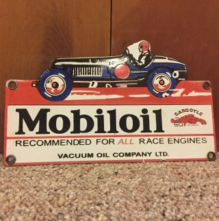 Vintage Mobil Racing Oil Service Station Porcelain Gas Oil Mobiloil Enamel Sign