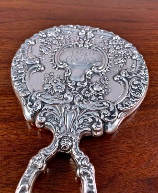 GORHAM CO.  ROUND STERLING SILVER BUTTERCUP HAND MIRROR: PATTERN C17 2