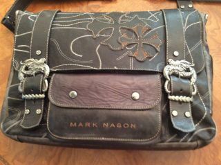 Mark Nason Leather Messenger Bag/Tote Black Rare Distressed Vintage Italy 2