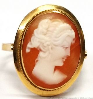 Vintage 18k Yellow Gold Fine Carved Shell Cameo Ladies Ring Size 7