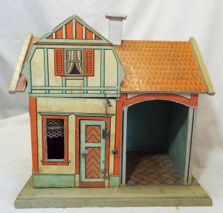 Antique Early 1900s Wood W/ Lithograph Paper Overlay Doll House Doll Toy Bliss