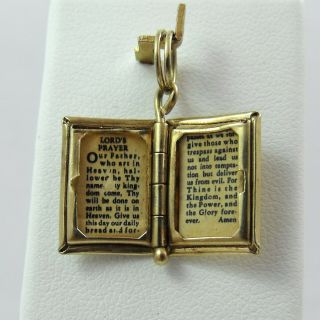 14K Gold 3D Bible Lord ' s Prayer Inside Charm Pendant 2.  1 gr 3