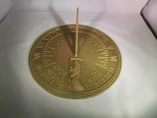 Vintage Solid Brass Sun Dial With Sayings On Dial And Father Time 12 " Across