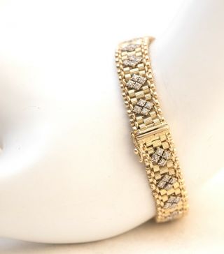 Vintage 14k Yw Gold Fancy Mesh Bracelet Diamonds Set In White Gold Bezel 22.  23g