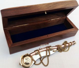 Nautical Maritime Brass/Copper Boatswain Whistle Bosun Call Pipe with Wood Box 5