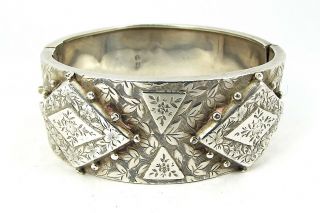 Antique Victorian Silver Cuff Bracelet/bangle Raised Diamond Shapes 1880