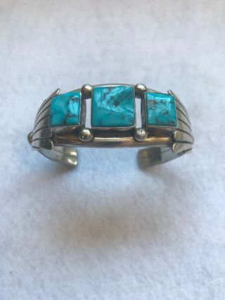 Vintage Native American Sterling Silver Turquoise Cuff