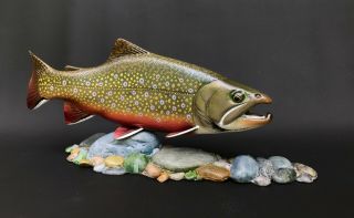 Brook Trout Wood Fish Carving Flyfishing Art Sculpture Rod Reel Lure Spear Ice