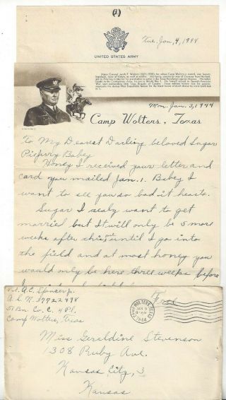 1944 Ww Ii Camp Wolters,  Tx Letter And Cover