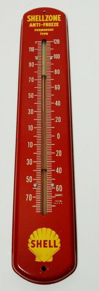 Vintage Red Shell Zone Anti - Freeze Metal Advertising Thermometer Usa