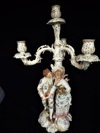 Antique Volkstedt Porcelain Dresden Germany Lge Double Figural Candlarbra 1890 