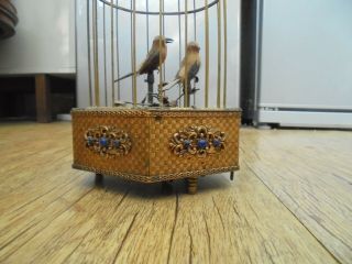 Vintage Clockwork Automaton Gilt Brass Bird Cage with Two Birds.  For restoration 3