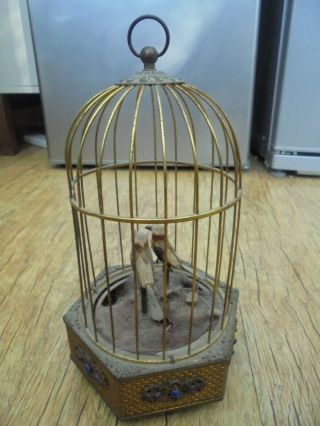 Vintage Clockwork Automaton Gilt Brass Bird Cage with Two Birds.  For restoration 4