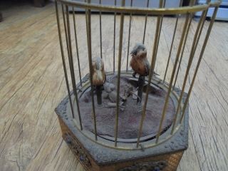 Vintage Clockwork Automaton Gilt Brass Bird Cage with Two Birds.  For restoration 5
