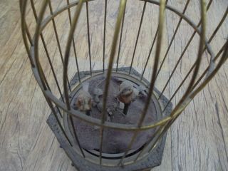 Vintage Clockwork Automaton Gilt Brass Bird Cage with Two Birds.  For restoration 6