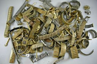 2lbs 8oz / 1130g Vintage Mostly Gold Filled/plated Watch Bands For Scrap
