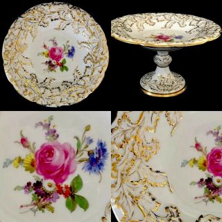 Rare Big Antique Meissen Porcelain Rococo Heavy Gold Compote Absolute Gorgeous