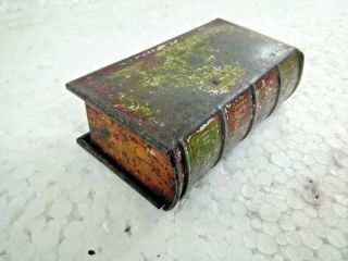 Old Vintage Iron Tin Book Shape Litho Print Color Box Collectible