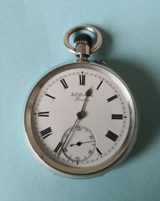 Solid Silver 1909 J W Benson Pocket Watch