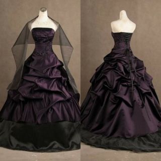 Plus Size Gothic Black And Purple Wedding Dresses Vintage Strapless Bridal Gowns