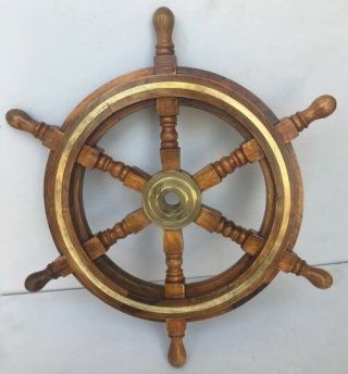 30 " Vintage Nautical Boat Ship Wheel Brass Ring Wooden Steering Wheel Wall Decor