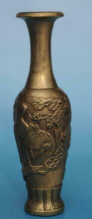 Chinese Old Copper Handwork Carving Dragon And Phoenix Pattern Vase E01