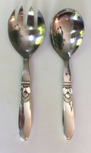 Georg Jensen Sterling Silver Serving Spoon & Fork W Stainless Bowl Denmark