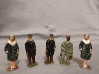 Vintage Cast Iron Miniature 5 Figures Standing Base