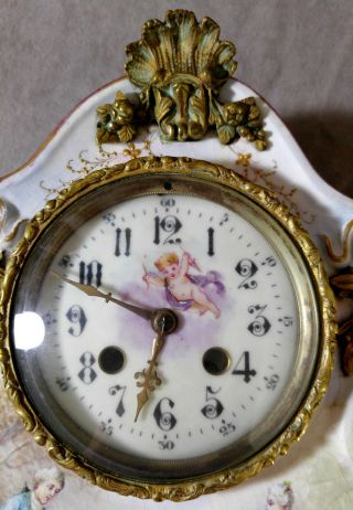 Antique French Porcelain Mantle Clock Case and Parts Ormalu Brass Decor 2