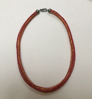 Valerie Hector Artist Chicago Red/gold Beaded Tube Necklace Signed & Dated 2011