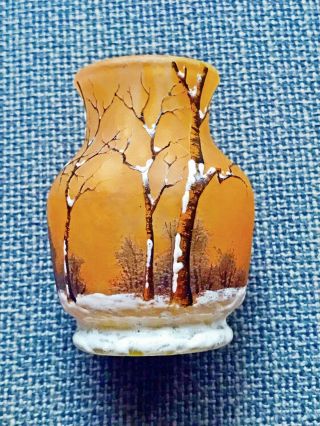 Daum And Nancy " Winter Scene " Miniature Glass Vase Wonderful Rare