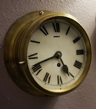 Vintage Nautical Brass Ships Clock.  8 " Diameter