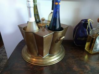 Vintage COPPER BRASS WINE COOLER ICE BUCKET FOR 4 BOTTLES UNUSUAL ARTS & CRAFTS 2