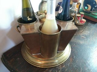 Vintage COPPER BRASS WINE COOLER ICE BUCKET FOR 4 BOTTLES UNUSUAL ARTS & CRAFTS 3