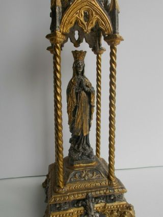 Virgin Mary Madonna Antique Statue In Altar French Gothic 16.  33 " Marked