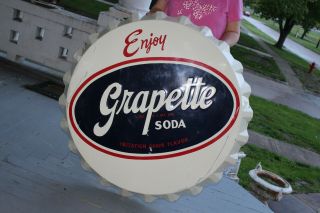 Large Vintage 1950s Grapette Soda Pop Bottle Cap Gas Oil 38 " Embossed Metal Sign