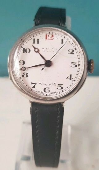 Vintage Art Deco Longines Silver Wristwatch London 1932 Trench Watch