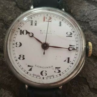 Vintage Art Deco Longines Silver Wristwatch London 1932 Trench Watch 2
