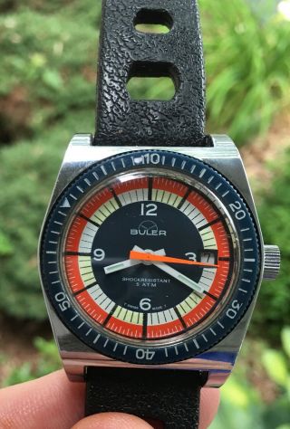 Vintage Buler Divers Date Model Wrist Watch Running Throughout